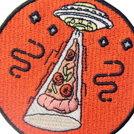 Iron-on or Sew on UFO and Pizza Embroidered Badge Patch