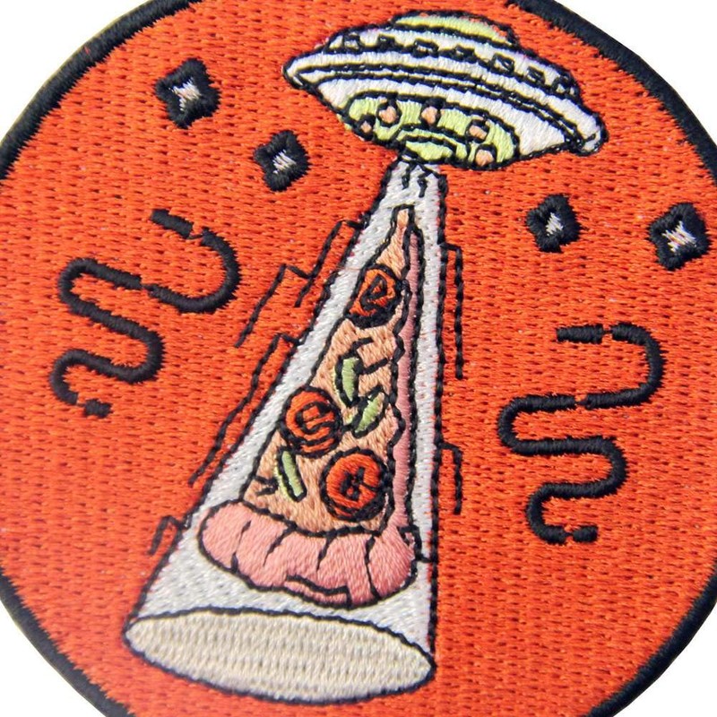 Iron-on or Sew on UFO and Pizza Embroidered Badge Patch