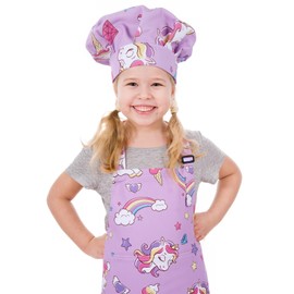 saerryor Unicorn Apron and Chef Hat for Kids Adjustable Children's Apron with 2 Pockets for Kitchen Cooking Baking Painting Gardening,Cute Unicorn Gift for Boys Girls,M