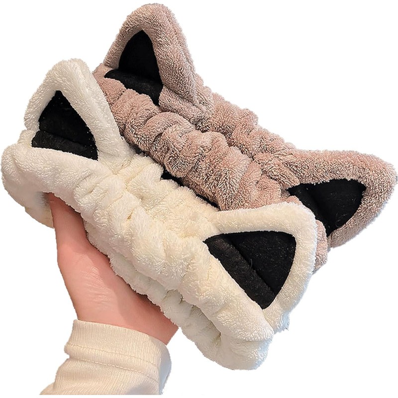 2 Pcs Cat Ears Headband, Cute Spa Headbands for Washing