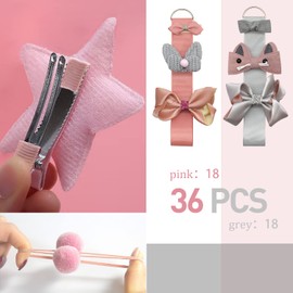 JANMIN 36pcs Hair Clips, Cute Baby Girl Hair Accessories Flower Set Hair Pins Hair Barrettes Set for Girls Kids Teens Toddlers, Pink & Grey