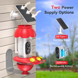 Upgrated Solar Hummingbird Feeder with Camera for Outdoors, Instant Notifications, AI Identify Bird Species, Double Ant Moat, Bee Proof, 3 Feeding Ports Hummingbird Feeders for Garden, Yard