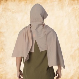 SYQBR Post Apocalyptic Shawl with Hood, Medieval Hooded Scarf Cowl Men for Retro Viking Shaman Rogue Renaissance Costume Khaki