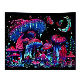 tinunata Blacklight Mushroom Tapestry, Glow In The Dark Plant Tapestry Fantasy UV Reactive Mushroom Butterfly Moon Tapestries Posters Wall Hanging decor for Bedroom Living Room