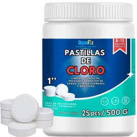 AQUAFIX Pastilla Tricloro 1'' para Albercas, Jacuzzis, Depósitos de Agua, Tinacos, Cisternas