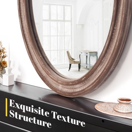sawsile Oval Wood Mirror,Rustic 24x30 Inch Wooden Farmhouse Decorative Vanity Natural Mirrors for Bedroom, Bathroom, Living Room,or Entryway