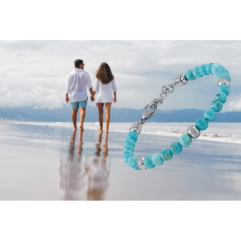 10:10 Stainless Steel Bracelet and 6 mm Turquoise Stones Bracelet