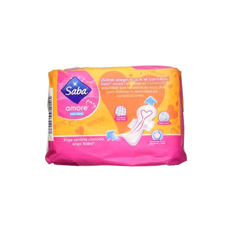 Saba Toallas Sanitarias para Dama Amore, color Rosa/Naranja, 8 Piezas