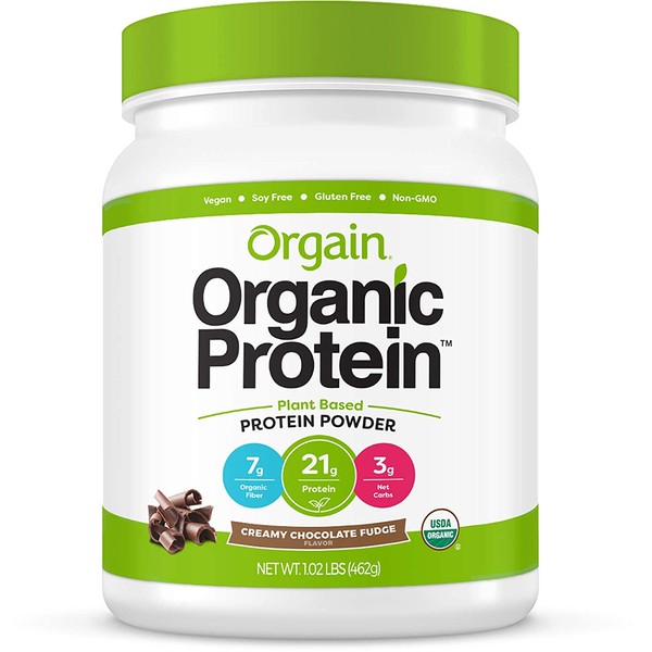 Orgain Organic Plant Based Protein Powder, Creamy Chocolate Fudge - 21g of Protein, Vegan, Low Net Carbs, Non Dairy, Gluten Free, Lactose Free, No Sugar Added, Soy Free, Kosher, 1.02 Pound