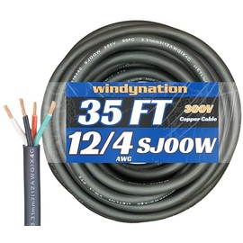 35 Feet 12/4 SJOOW Cable Cord 12 AWG 4 Conductor SO Wire - 12 Gauge 4 Conductor (12/4 Wire) 300V Portable Power Extension Cable for Motor Leads, Portable Lights, Battery Chargers
