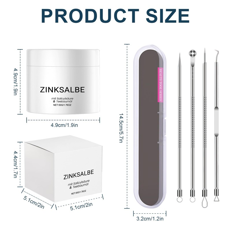 Zinksalbe Gegen Pickel, 50g Zink Creme Gesicht + 4 PCS