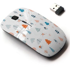 2.4G Wireless Mouse with Cute Pattern Design for All Laptops and Desktops with Nano Receiver - People Skiing