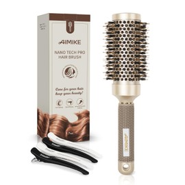 AIMIKE Round Brush for Blow Drying, Round Brush Large with Boar Bristles and Non-Slip Handle, Hair Brush Round Improves Texture for Drying Hair, Styling, Curling and Shining 43 mm