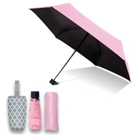 HAVIKA Improved Folding Umbrella, Parasol, Lightweight, 7.1 oz (205 g), Compact, Includes Splashproof Cover, 99.95% UV Protection, Thermal Blocking, UPF 50+, For Rain or Sun, Pink