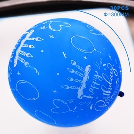 30Pcs Blue Balloons 12In Printed Latex Balloons with "Happy Birthday"for Kids Birthday Party Decoration