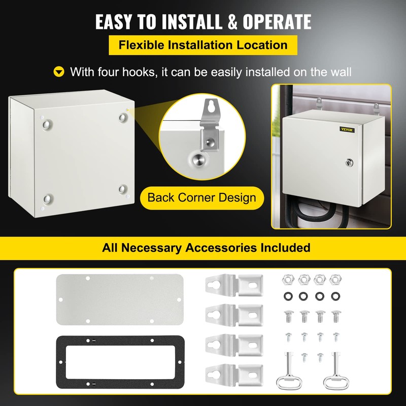 VEVOR NEMA Steel Enclosure 12×12×8,NEMA 4X Steel Electrical Box,IP66 Waterproof