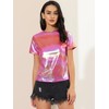 Allegra K Women's Party Metallic Textured Short Sleeve Shiny Multicolor