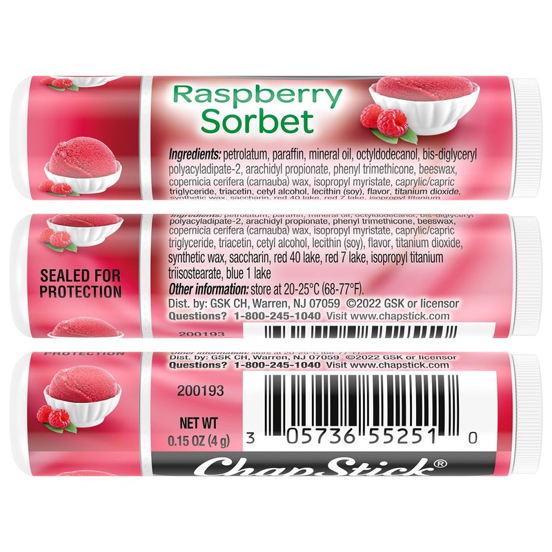 ChapStick Lip Moisturizer, Raspberry Sorbet, 12-Pack – Bulk Lip Balm,
