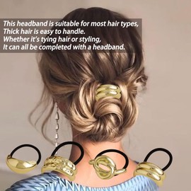 4Pcs Metal Hair Ties, Metal Geometric Elastic Hair Ties Gold Hair Cuffs, Hair Cuff Wrap Fashion Ponytail Holder Hair Bands for Women Thick Hair Elastic Hair Accessories