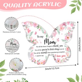 Pigort Gifts for Mom - Delicate Mom Gifts Appreciative Mothers Day Birthday Christmas Gifts for Mom, Ideas Butterfly Acrylic 5x3.8 inch