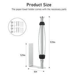 SetSail Paper Towel Holder, Single Hand Operable Paper Towel Holder Under Cabinet with Adjustable Damper Easy Tear Paper Towel Holder Wall Mount for Kitchen Bathroom, Adhesive or Screw, Silver