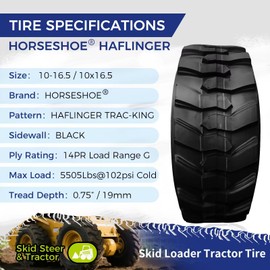 HORSESHOE 10-16.5 14 Ply Skid Steer Loader Tubeless Tire w/Rim Guard Heavy Duty G Load 10x16.5 NHS SKS1 L2/G2 T168