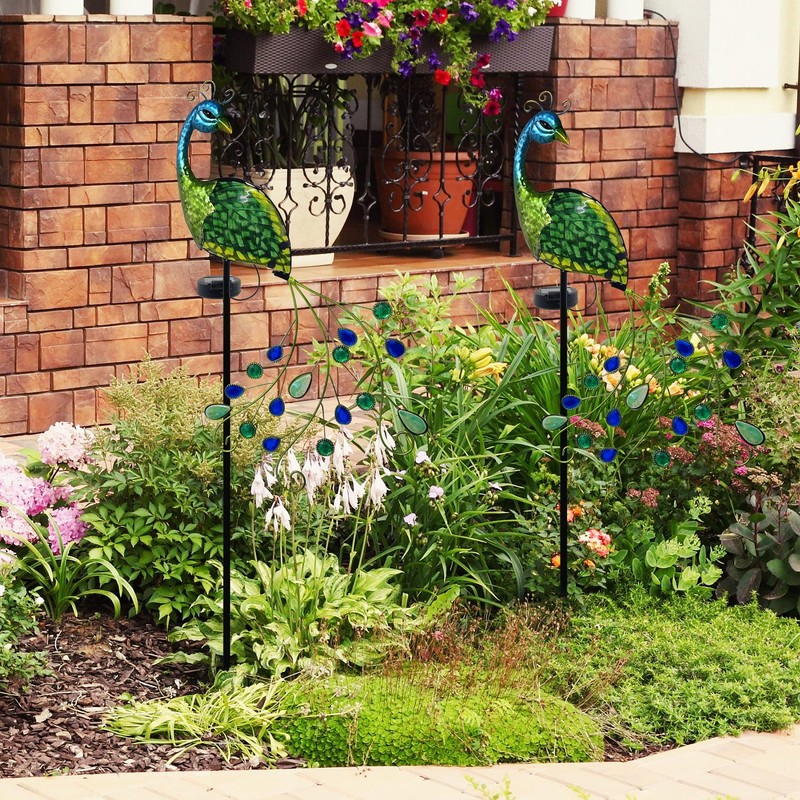 TEYIGARDEN Peacock Solar Garden Lights, Metal Stake with Glass Accents