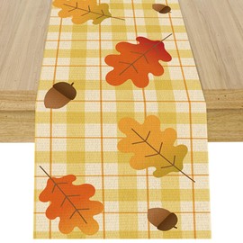 Fall Plaid Maple Leaves Table Runner Fall Decorations for Home Seasonal Harvest Autumn Thanksgiving Table Runners Gifts Kitchen Decor for Holiday Party 13x72 Inch