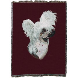 Pure Country Weavers Chinese Crested Dog Woven Blanket Red BG by Robert May - Cotton Tapestry Throw - Made in The USA - 72" x 54"