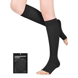 Evolyline Compression Stockings Women Men 18-22 mmHg Class 1, Calf Support Stockings, Compression Socks, Thrombosis Stockings, Graduated Support, Edema, Open Toe-Black, XL