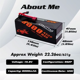 CNHL 4S Lipo Battery 8000MAH 120C 14.8V Lipo Battery with EC5 Connector Hard Case RC Battery for X-Maxx 8S Car Truck Tank RC Buggy Truggy Racing Crawler Monster (2packs)