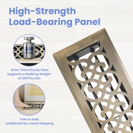 Howeall 4x14 Inches 2 Pack Heavy Duty Walkable Floor Register Easy Adjust Air Supply Lever Floor Vents - Charlotte Design - Vent Cover for Home Floor - Antique Brass