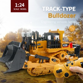 1:24 2.4G 9CH RC Tractor Truck Construction Engineering Vehicles with One Key Demonstration LED Light Simulation Sound Function Educational Toys for Kids