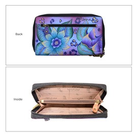 Anna by Anuschka Women's Hand Painted Leather Zip-Around Clutch Wallet, Tropical Safari, One Size