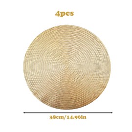 Spldsun Set of 4 Round Gold Place Mats, Gold Non-Slip Placemats, Round Vinyl Hollow Placemats, for Plates, Pot Holders, Table Decoration (Golden)