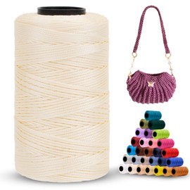 LEREATI Polyester Yarn 1 mm x 230 m Macrame Yarn 1 mm Cotton Yarn Polyester Macrame Cord Polyester Rope Cotton Cord for Handbag, Shoulder Bag, Crochet Bag, Knitwear (Beige)