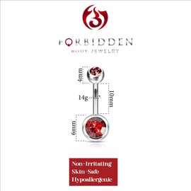 Forbidden Body Jewelry 14g Titanium Double Jeweled Red CZ Crystal Belly Button Ring