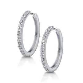 Amberta Women's 925 Sterling Silver Cubic Zirconia Small Hoop Earrings: 20.3 mm Silver