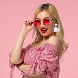 Valentines Day Earrings Pink Heart Earrings for Women Hot Pink Stud Earrings Love Heart Drop Dangle Earrings for Teen Girls Valentines Gift 2024