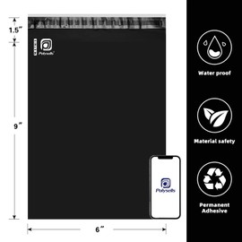 POLYSELLS 100 pcs 6x9 Inches Black Poly Mailers Shipping Envelopes, Strong Adhesive Sealing, Waterproof, and Tear-resistant Postal Mailing Bags for Clothing, Books, and Accessories