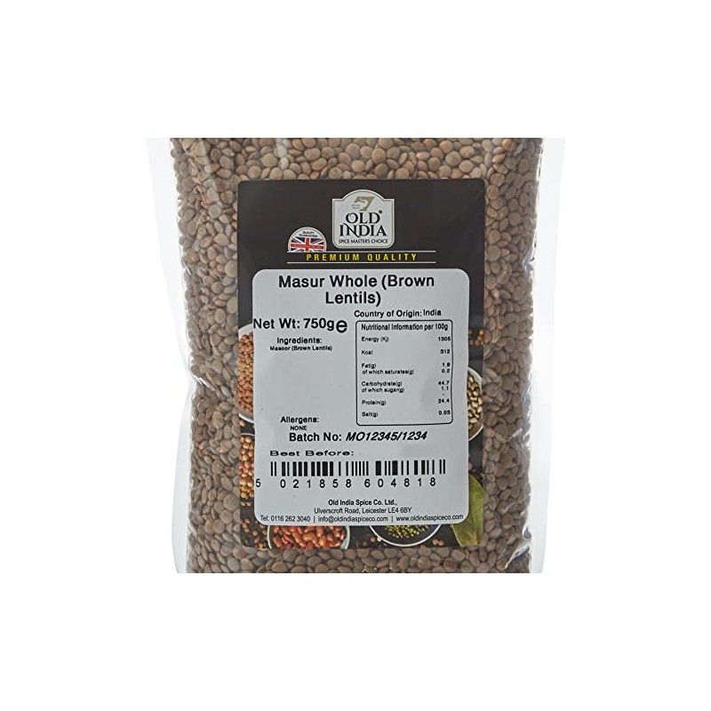 Old India Masur Whole (Brown Lentils) 750g