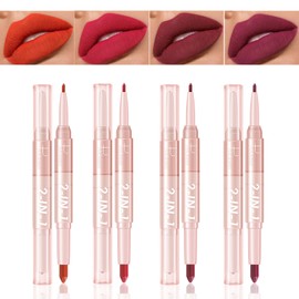 RoseFlower 2 in 1 Lip Liner Lipstick Set, Dual Ended 4 Colours Plumping Full Cover Lipstick Nude Lip Liner Pencil Set - Long-Lasting Waterproof No Fading - Lipstick Sets for Women