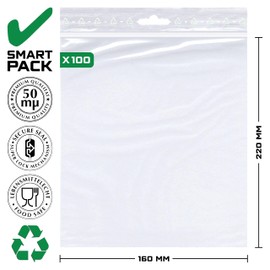Ziplock Bags 16 x 22 cm Pack of 100 Reusable Bags Freezer Bags 50 µm Thick DIN A5 with Euro Hole (160 x 220 mm)