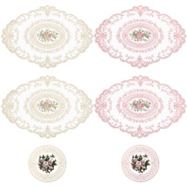 6 Packs Retro Lace Placemats, 2 Shapes Lace French Crochet Doilies for Tables, Fashionable Flower Embroidered Table Mat Elegant Decorative Coasters Vase Cup Mat for Home Decoration