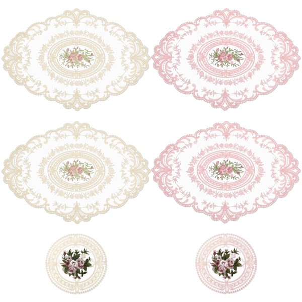 6 Packs Retro Lace Placemats, 2 Shapes Lace French Crochet
