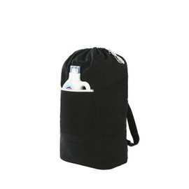 Canvas Laundry bag, Washable Laundry backpack, Adjustable Straps, Large Front Pocket, Drawstring Closure (BLACK, X-Large)