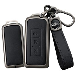 TECART Zinc Alloy Car Key Fob Case Protective Key Cover fit for Mitsubishi L200 ASX Outlander Eclipse Cross Lancer GTS Evo X RVR Metal Keyring Key Fob Holder Key Shell Leather 3 Buttons C Black