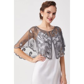 ArtiDeco 1920s Retro Scarf Wrap for Evening Dresses Stole for Wedding Party Gatsby Costume Accessories - grey