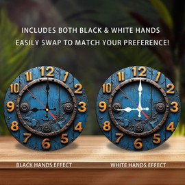 Vintage Blue Metal Wall Clock Rustic Farmhouse Decor 10-Inch Wooden Wall Clock, Silent Movement, Battery Operated (AA Batteries Not Included), Artistic Home Decor, Perfect for Home Accents