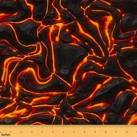 Feelyou Fire Print Fabric by The Yard, Magma Pattern Upholstery Fabric for Chairs, Abstract Art Decorative Waterproof Outdoor Fabric, 1 Yard, Orange Black